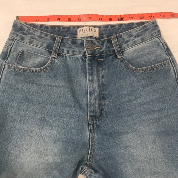 Blank Paige Denim Collection Wide Leg Mid Rise Med Wash Frayed Hem Slit Side S - Picture 13 of 16